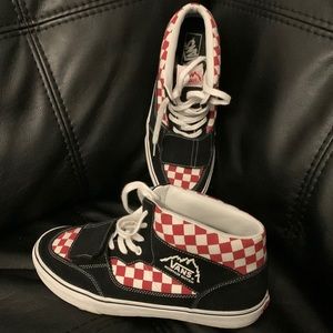 High Top red and black checked Vans